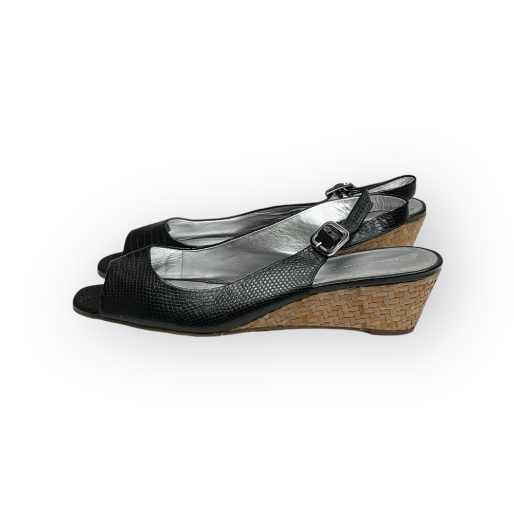 Banana Republic ❁ Leather Peep Toe Slingback Sandal Straw Espadrilles ❁ Black ❁ - Picture 6 of 16